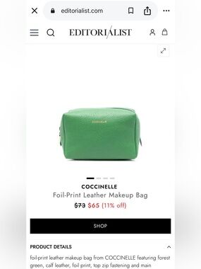 Coccinelle Green Leather Makeup Bag